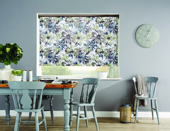 Bloom Amelie Bronze Roller Blinds in a dining room