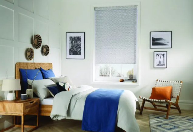 Patterned roller blind in a Barnsley bedroom